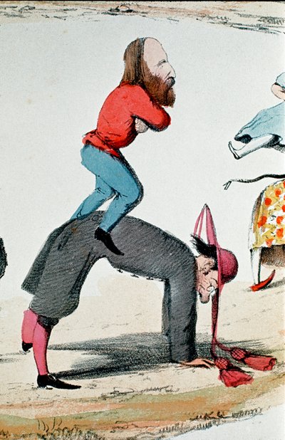 Satirical Drawing Depicting the Heroes of the Risorgimento Giuseppe Garibaldi Regulating the Roman Question by Italian School
