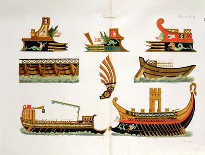 Roman Ships with Details of Figureheads, Plate 23, Class 5 from Part I of The History of the Nations, Engraved by Simonetti by Italian School