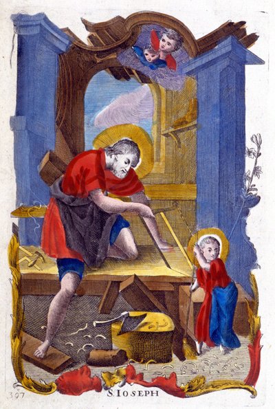 Saint Joseph as a carpenter and Jesus, Italian image by Italian School