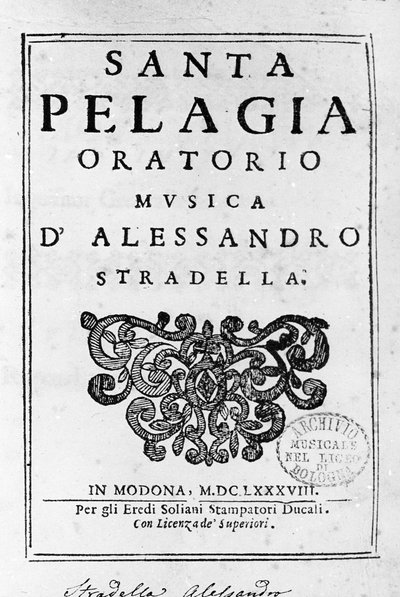Santa Pelagia, Frontispiece of the Oratorio by Alessandro Stradella (1644-1682). Modena 1688 by Italian School