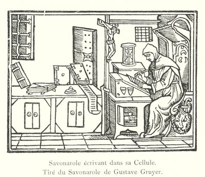 Savonarola Writing in His Cell, from Savonarola by Gustave Gruyer (engraving) by Italian School