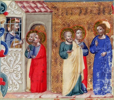 St. John imprisoned and sending two disciples to Christ by Italian School
