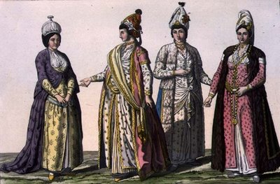 Three women in winter, spring and summer fashions and one in fashion for pregnancy, plate 59 from Part III, Volume I of 