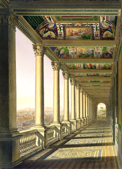 View of the third floor Loggia at the Vatican, with decoration by Raphael, from Delle Loggie di Rafaele nel Vaticano by Italian School