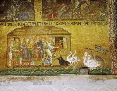 While His Family Waits to Go Onboard, Noah Helps the Animals to Enter the Ark by Italian School