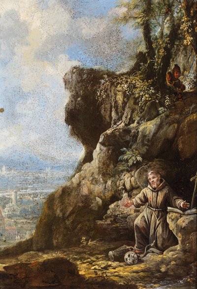 Saint Francis in Ecstasy by a Rocky Outcrop, a Landscape Beyond by Italo-Flemish School