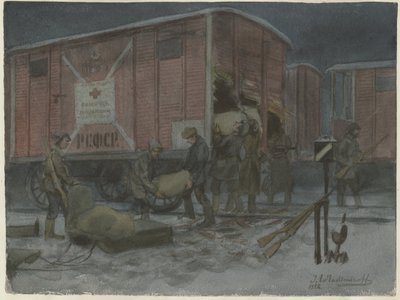 Soldiers plundering a railway wagon from the series of watercolors Russian revolution, 1922 by Ivan Alexeyevich Vladimirov