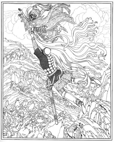 Flight of Chernomor and Ruslan. Illustration to the Poem Ruslan and Lyudmila by A. Pushkin by Ivan Yakovlevich Bilibin