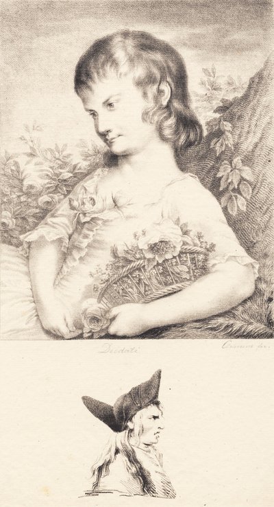 A Little Girl with a Flower Basket and a Portrait of a Man by J.F. Clemens