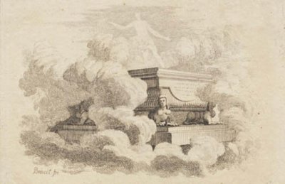 In the Clouds Rests a Sarcophagus on Four Sphinxes by J.F. Clemens