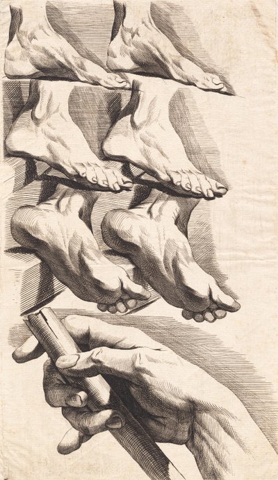 Study Sheet of Feet and a Hand Holding a Staff by J.F. Clemens
