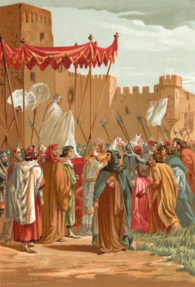 Encounter of Petrarch and Guy de Chauliac outside the castle of the Popes in Avignon by J. Serra