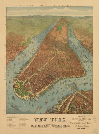 Perspective Map of New York by J. W. Root and Tinker Williams