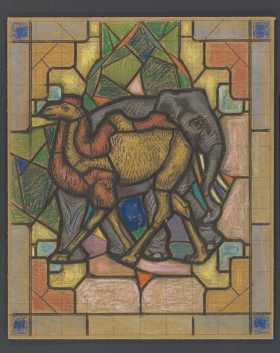 Design for a Stained Glass Window with a Camel and Elephant by Jaap Weyand