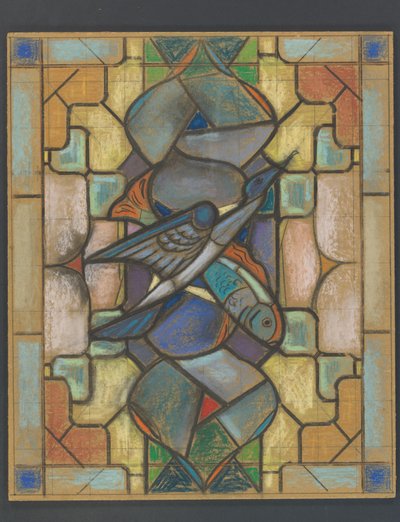 Design for a Stained Glass Window with a Bird and Fish by Jaap Weyand