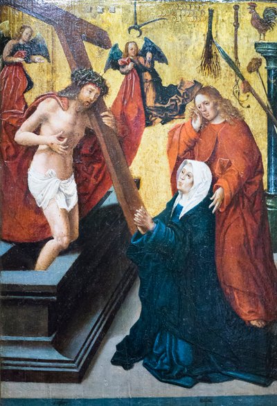 Resurrected Christ with the Symbol of the Passion Appearing to the Madonna and Saint John the Evangelist by Jacob Cornelisz van Oostsanen