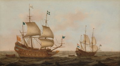 A Warship Built for France and a Dutch Yacht Under Sail by Jacob Gerritz Loef