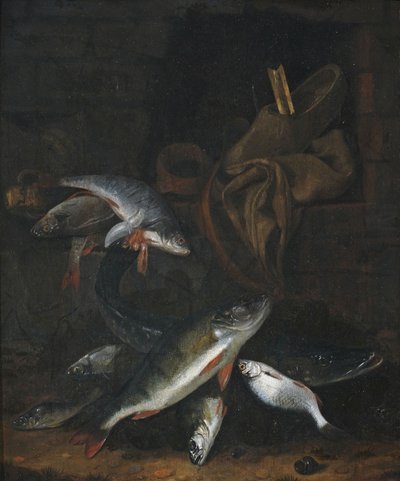 Fish Still Life with Pike and Bream by a Wall by Jacob Gillig