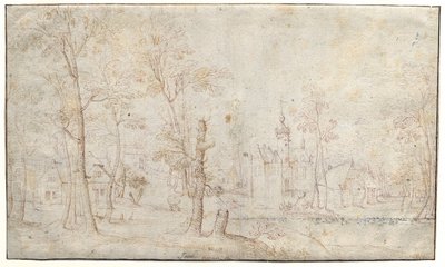 Moated Castle and Village by Jacob Grimmer