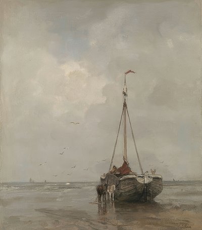Fishing Boat with Broad Bow on the Beach of Scheveningen. Around 1885 by Jacob Henricus or Hendricus Maris