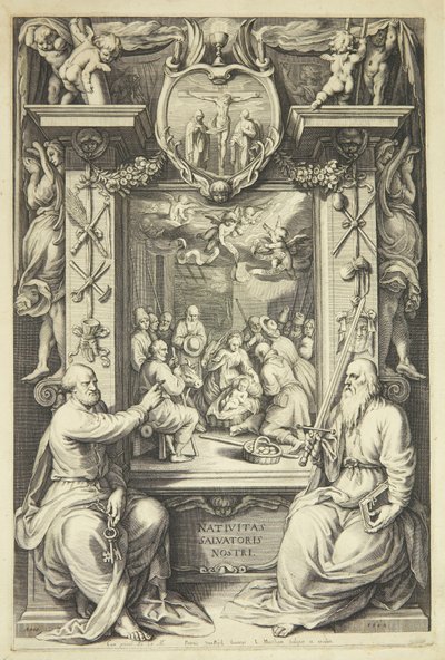 The Adoration of the Shepherds with Peter and Paul in an Allegorical Frame by Jacob Matham