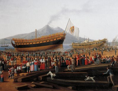 Launch of ship in Castellammare di Stabia shipyard by Jacob Philippe Hackert