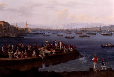 The Bay of Naples near Santa Lucia Showing the Naval Fleets Returning from Algiers by Jacob Philippe Hackert