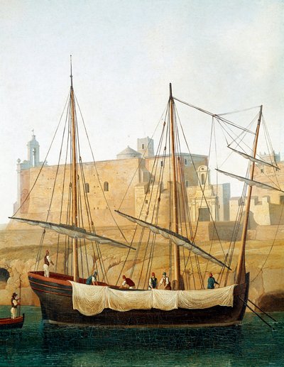 View of a Ship in the Port of Monopoli, Apulia, Italy by Jacob Philippe Hackert