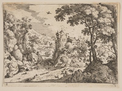 Stream between Rocky Hillside and Castle, from Landscapes by Jacob Savery I