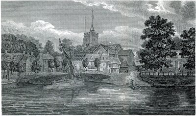 Engraving of St Nicholas Church, Chiswick by Jacob Schnebbelie