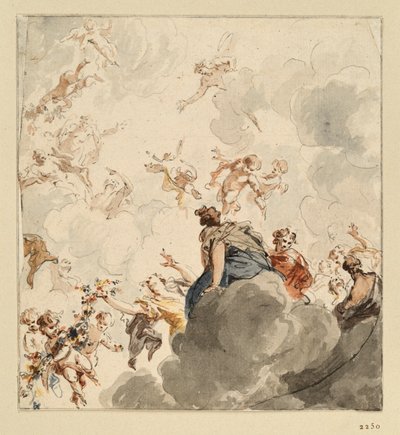 Ceiling Design with Female Figures and Cupids with Flowers in the Air by Jacob de Wit