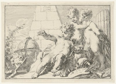 Three Genii at a Pyramid by Jacob de Wit