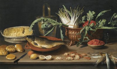 Still Life with Fish and Various Foods on a Table by Jacob Van Es
