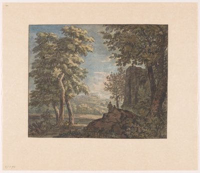 Arcadian Landscape with Ancient Ruin and Two Men by Jacob van Liender