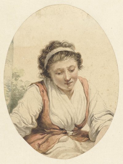 Woman with Red Vest and White Ribbon in Her Hair by Jacob van Strij