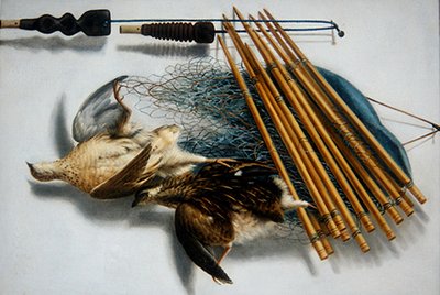 A Still Life with two Quail and Hunting Paraphernalia by Jacobus Biltius