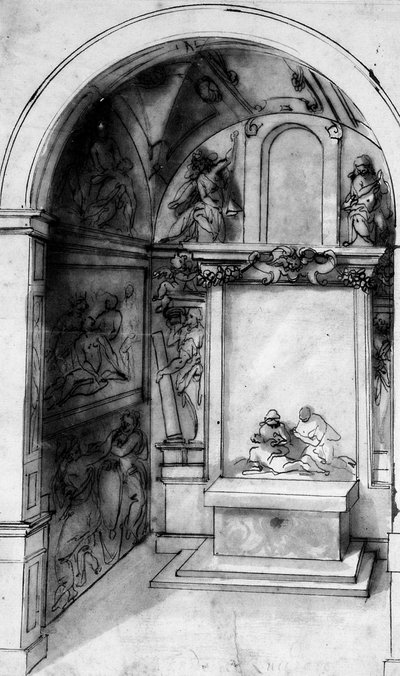 A Design for a Chapel decorated with frescoes and an altar with a Lamentation, the Annunciation above by Jacopo (attr. to) Zucchi