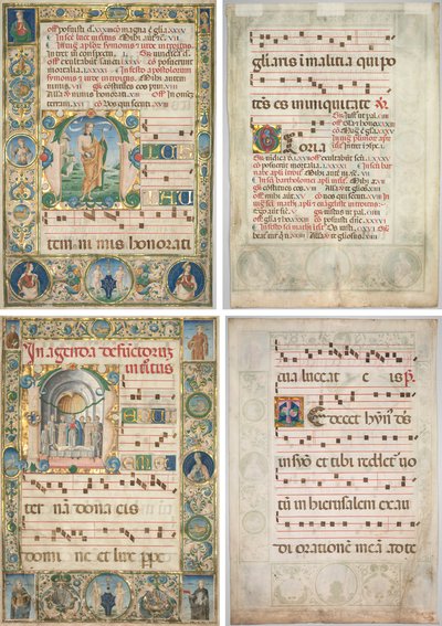 Pair of Graduals: Initial (M) with St. Andrew (recto) and Mass for the Dead (recto) by Jacopo Filippo d