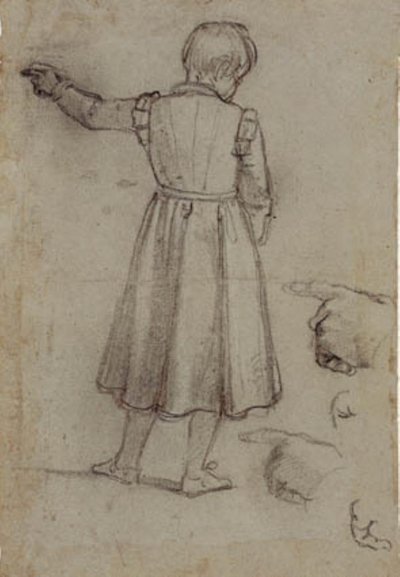 Standing Boy Seen from Behind Pointing Left, and Four Studies for His Left Hand by Jacopo da Empoli