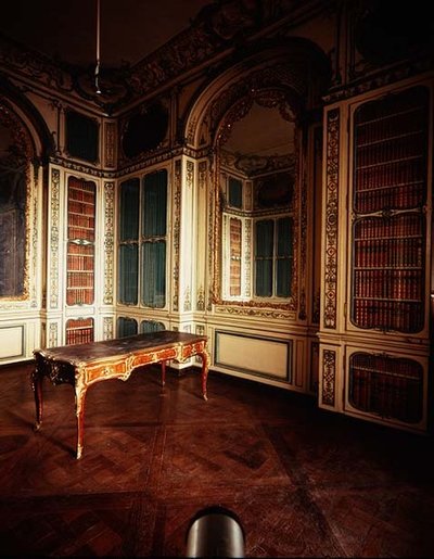The Library of Louis XV with white and gold panelling by Jacques Verberckt by Jacques Ange Gabriel
