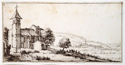 A River Landscape Close to Nancy, with Maxeville Village Church and Another in the Middle Distance, from an Album Belonging to Israel Silvestre, c.1630 by Jacques Callot