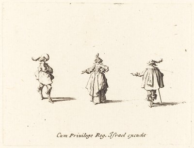 Lady with Outstretched Arm, and Two Gentlemen by Jacques Callot