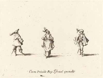 Lady with Plumes, and Two Gentlemen, Probably 1634 by Jacques Callot