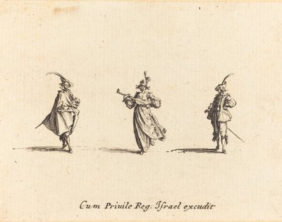 Lady with String Instrument, and Two Gentlemen by Jacques Callot