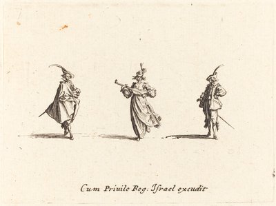 Lady with String Instrument, and Two Gentlemen by Jacques Callot