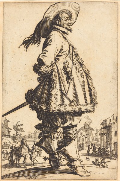 Noble Man with Mantle Trimmed in Fur, Holding his Hands Behind his Back by Jacques Callot