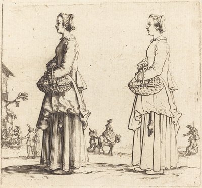 Peasant Woman with Basket, in Profile, Facing Left by Jacques Callot