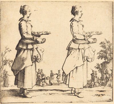 Peasant Woman with Basket, in Profile, Facing Right, 1617 and 1621 by Jacques Callot