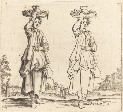 Peasant Woman with Basket on Head, Front View by Jacques Callot