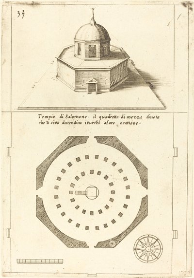 Plan and Rendering of the Temple of Solomon, 1619 by Jacques Callot